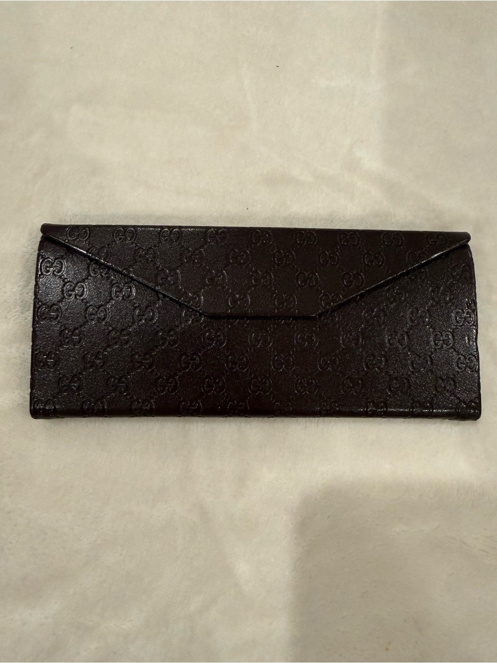 Gucci Sunglass Case Dark Brown Embossed GG Leather Authentic